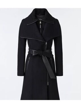 NWOT Mackage Nori Wool Coat with Leather Sash XS